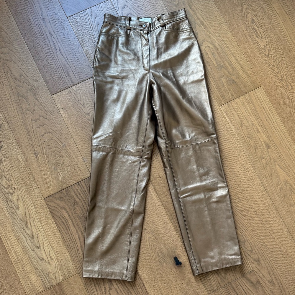 Linda Lundstrom Bronze Leather Pants High Waist Straight Leg Vintage Size 6